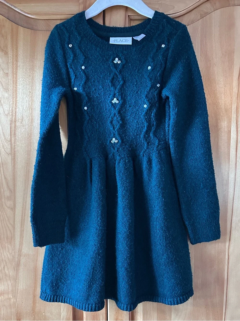 The Children's Place green Knit Dress with Pearl Details